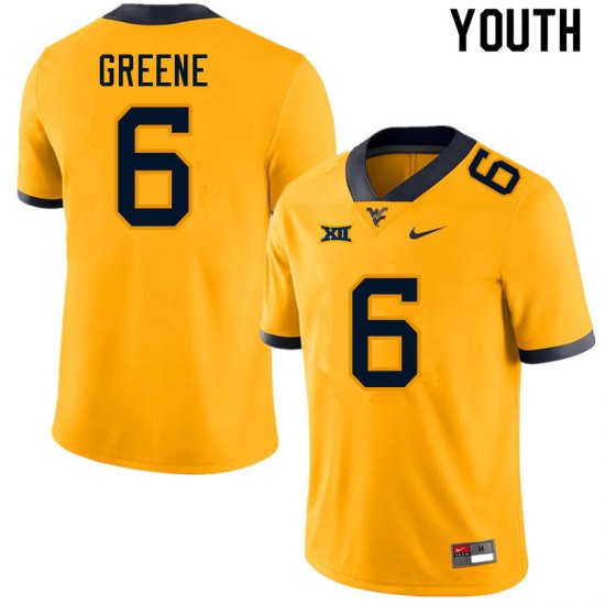 Youth West Virginia Mountaineers NCAA #6 Garrett Greene Gold Authentic Nike Stitched College Football Jersey XN15I78TB